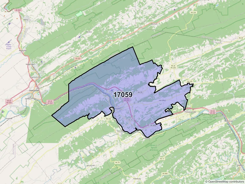 Map of ZIP Code 17059 — Mifflintown, PA