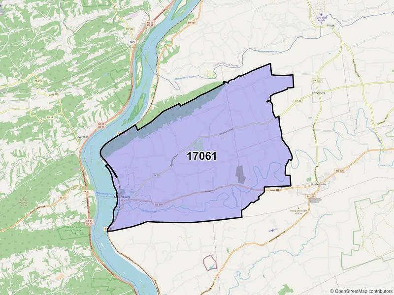 Map of Millersburg, Pennsylvania and ZIP codes