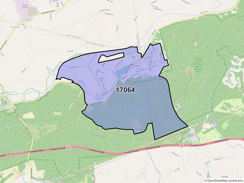 Map of Mount Gretna, Pennsylvania and ZIP codes