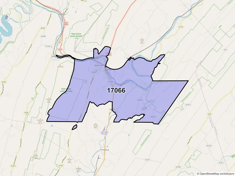 Map of ZIP Code 17066 — Mount Union, PA