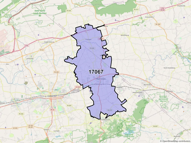 Map of ZIP Code 17067 — Myerstown, PA
