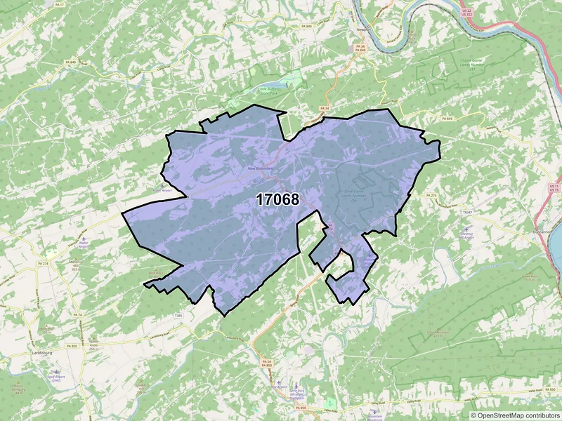 Map of ZIP Code 17068 — New Bloomfield, PA