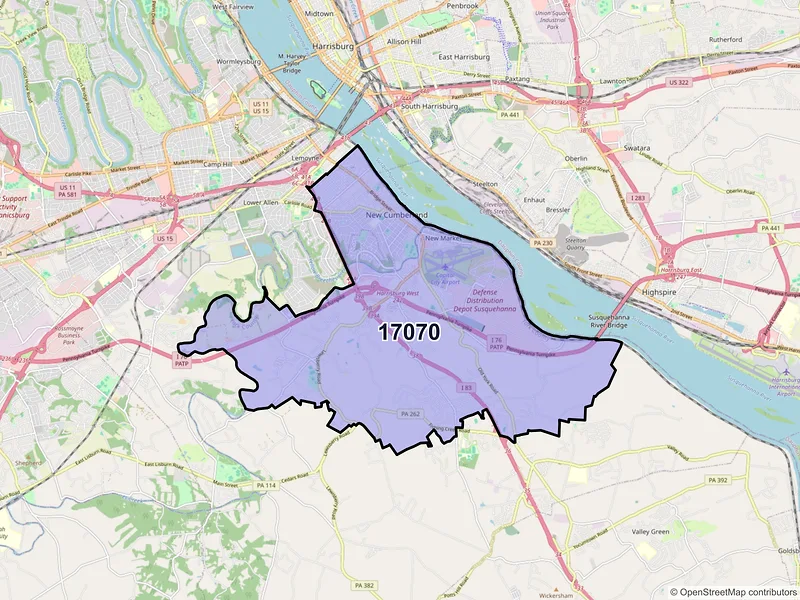 Map of New Cumberland, Pennsylvania and ZIP codes