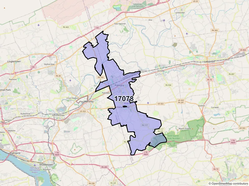 Map of ZIP Code 17078 — Palmyra, PA