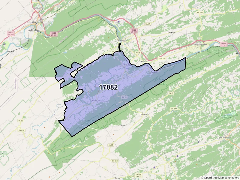 Map of Port Royal, Pennsylvania and ZIP codes