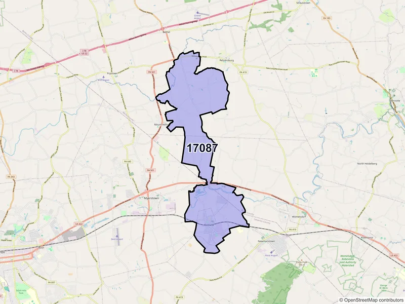 Map of Richland, Pennsylvania and ZIP codes
