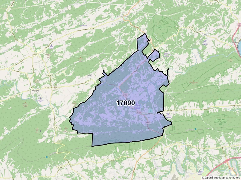 Map of ZIP Code 17090 — Shermans Dale, PA