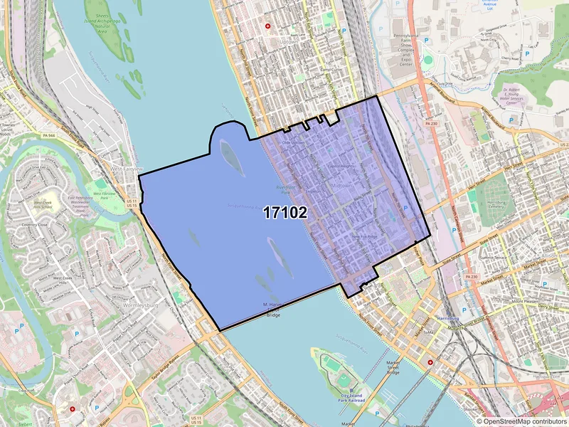 Map of ZIP Code 17102 — Harrisburg, PA