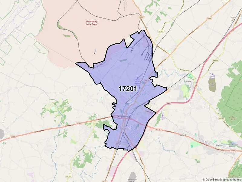 Map of ZIP Code 17201 — Chambersburg, PA