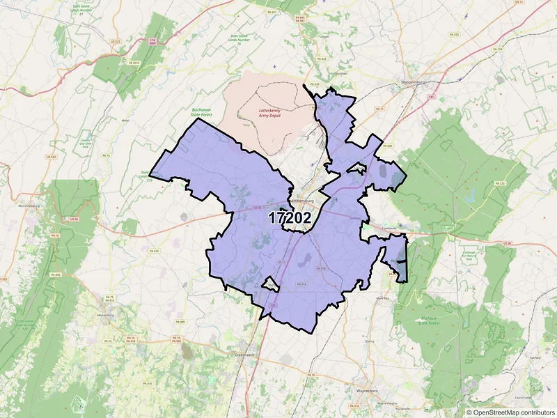 Map of ZIP Code 17202 — Chambersburg, PA