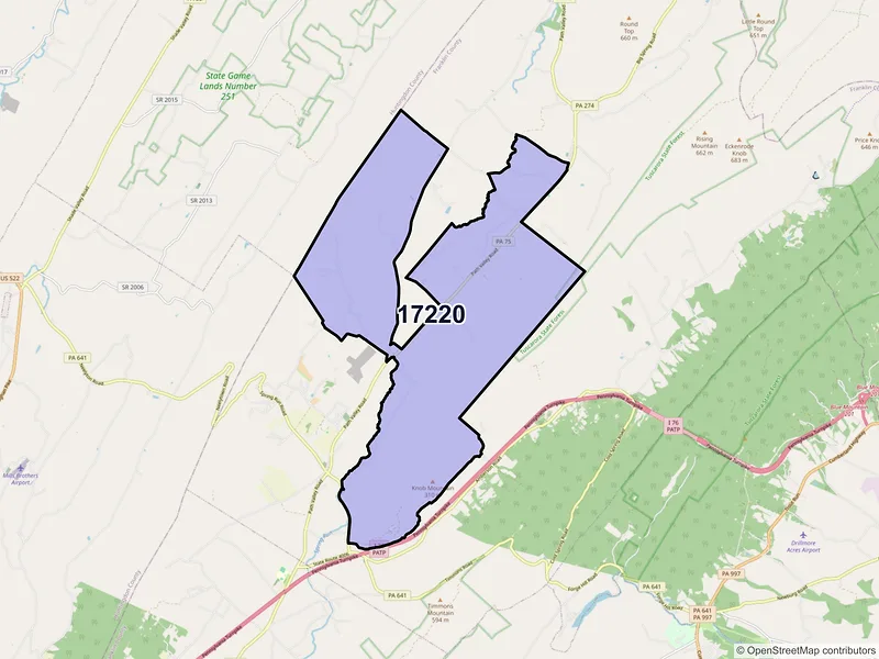 Map of Dry Run, Pennsylvania and ZIP codes