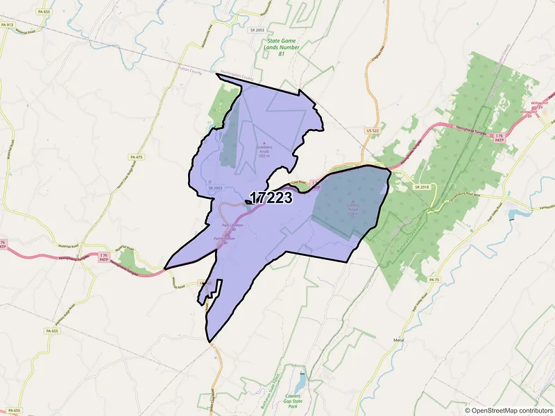 Map of ZIP Code 17223 — Fort Littleton, PA