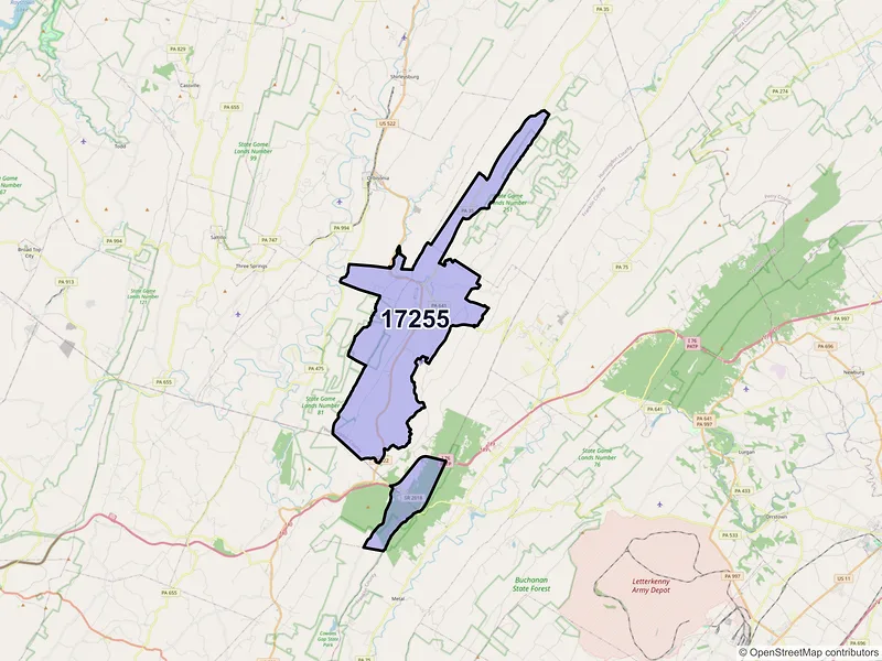 Map of ZIP Code 17255 — Shade Gap, PA