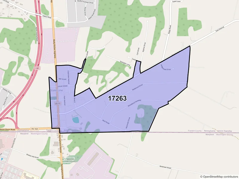 Map of State Line, Pennsylvania and ZIP codes