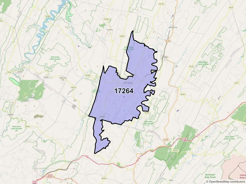 Map of ZIP Code 17264 — Three Springs, PA