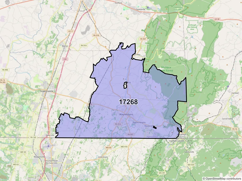 Map of Waynesboro, Pennsylvania and ZIP codes