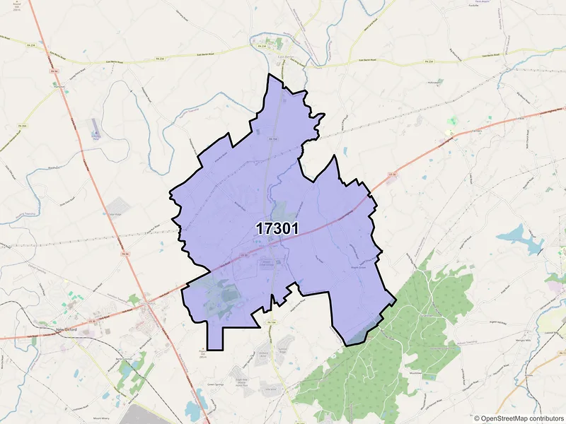 Map of ZIP Code 17301 — Abbottstown, PA