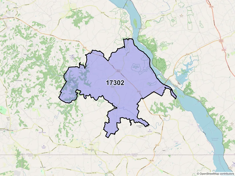 Map of ZIP Code 17302 — Airville, PA