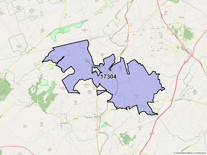 Map of ZIP Code 17304 — Aspers, PA