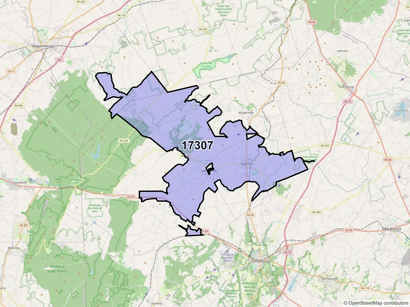 Map of Biglerville, Pennsylvania and ZIP codes