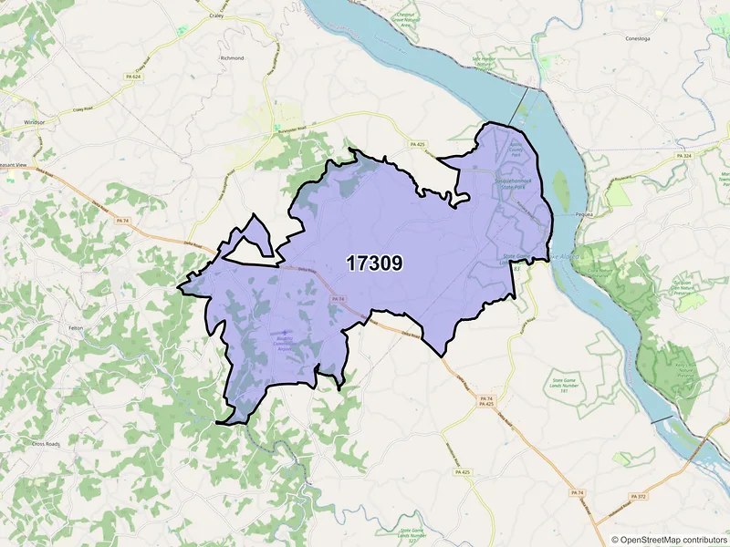 Map of ZIP Code 17309 — Brogue, PA