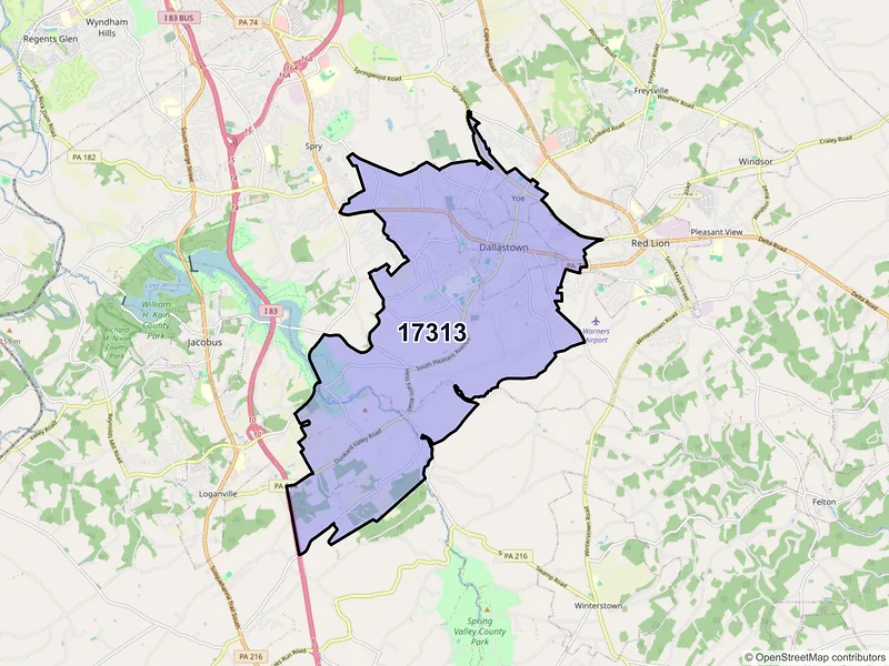 Map of ZIP Code 17313 — Dallastown, PA