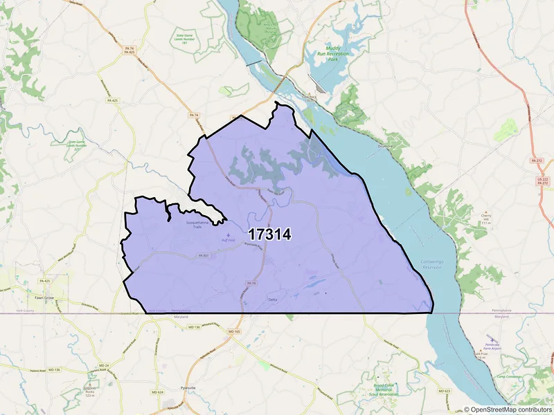 Map of Delta, Pennsylvania and ZIP codes