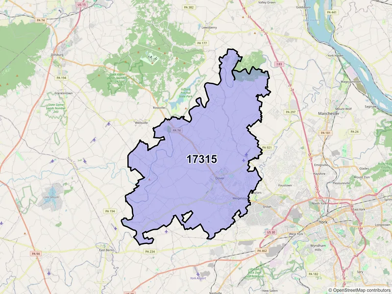 Map of ZIP Code 17315 — Dover, PA