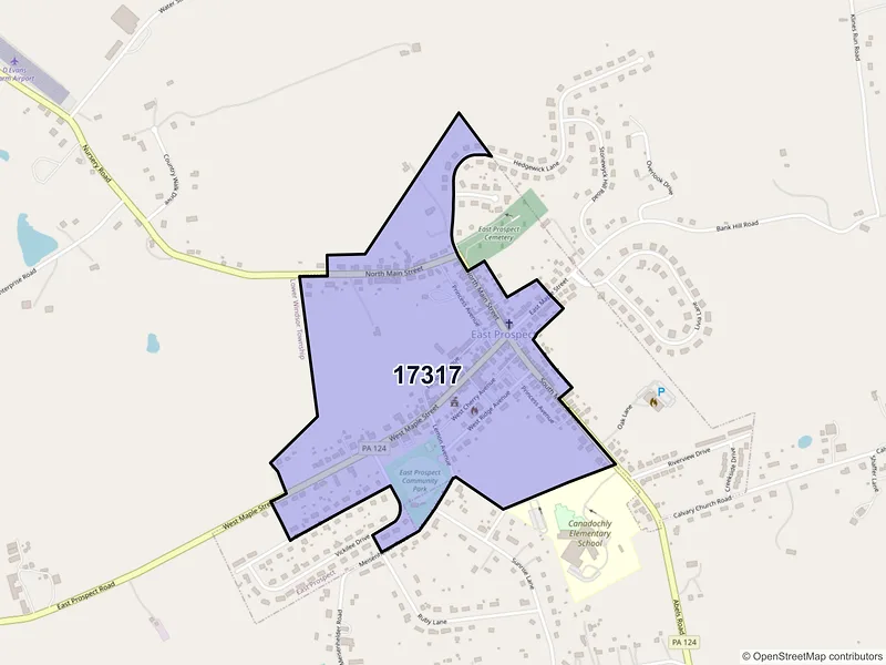 Map of East Prospect, Pennsylvania and ZIP codes