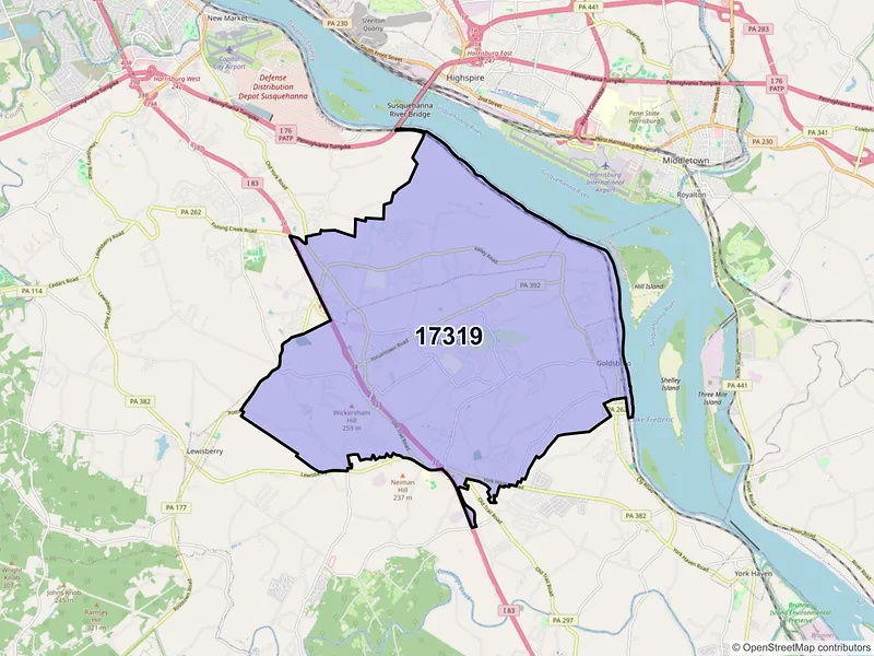 Map of ZIP Code 17319 — Etters, PA