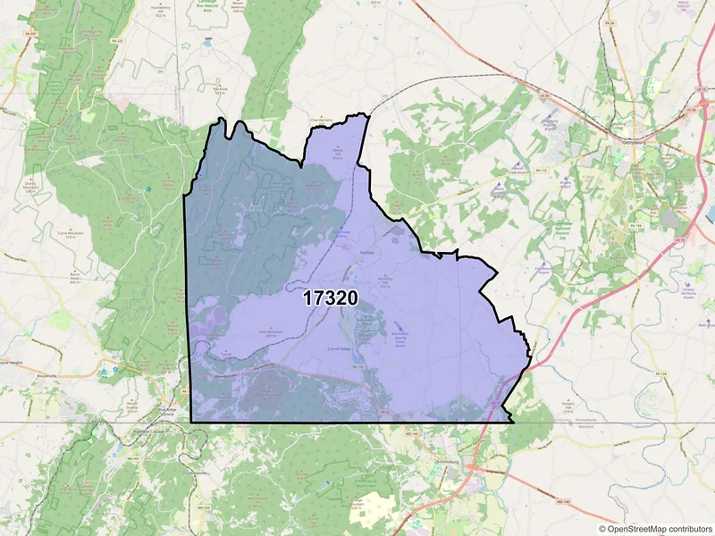Map of Fairfield, Pennsylvania and ZIP codes