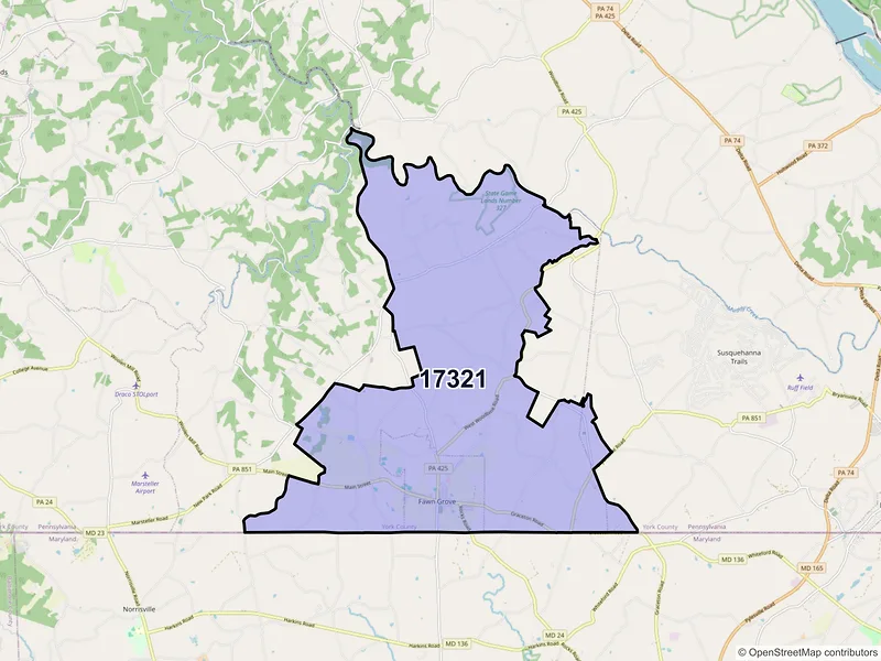 Map of ZIP Code 17321 — Fawn Grove, PA
