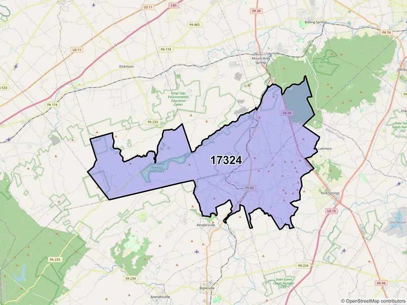 Map of ZIP Code 17324 — Gardners, PA