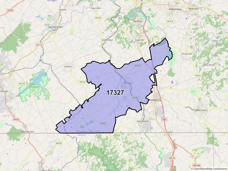 Map of ZIP Code 17327 — Glen Rock, PA