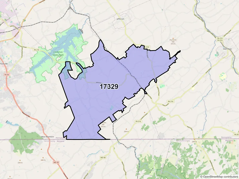 Map of ZIP Code 17329 — Glenville, PA
