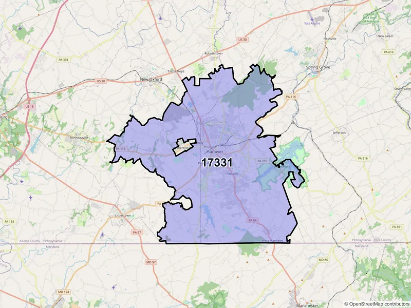 Map of ZIP Code 17331 — Hanover, PA