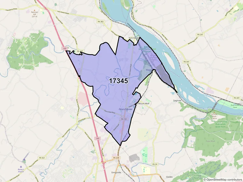 Map of ZIP Code 17345 — Manchester, PA