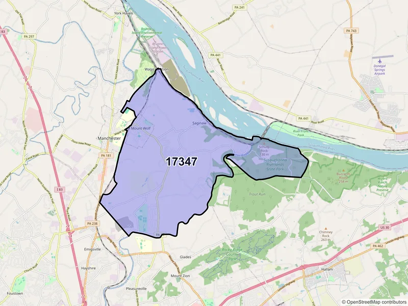 Map of ZIP Code 17347 — Mount Wolf, PA