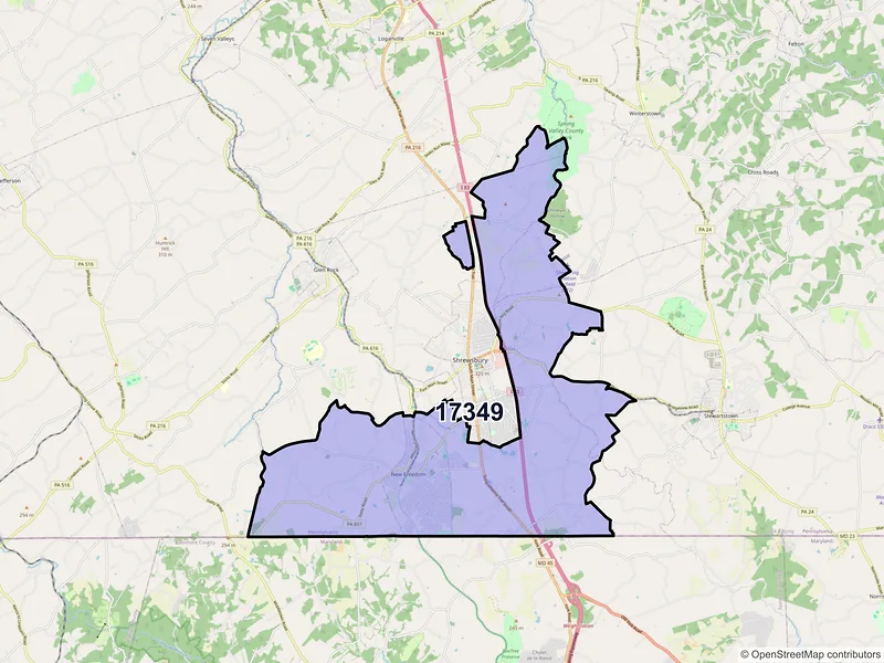 Map of ZIP Code 17349 — New Freedom, PA