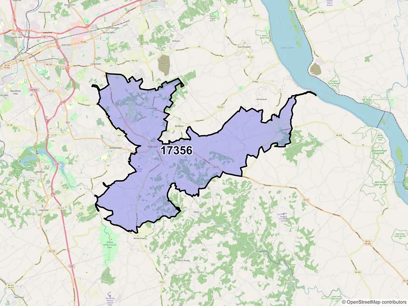 Map of Red Lion, Pennsylvania and ZIP codes