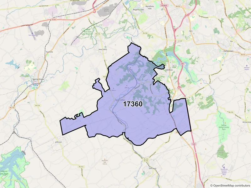 Map of ZIP Code 17360 — Seven Valleys, PA