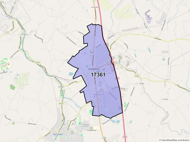 Map of ZIP Code 17361 — Shrewsbury, PA
