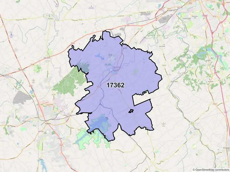 Map of ZIP Code 17362 — Spring Grove, PA