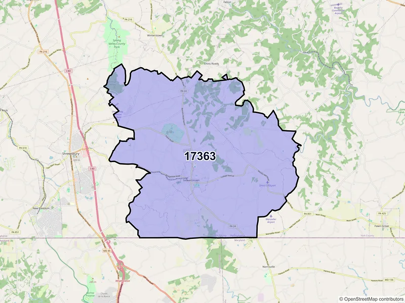 Map of ZIP Code 17363 — Stewartstown, PA
