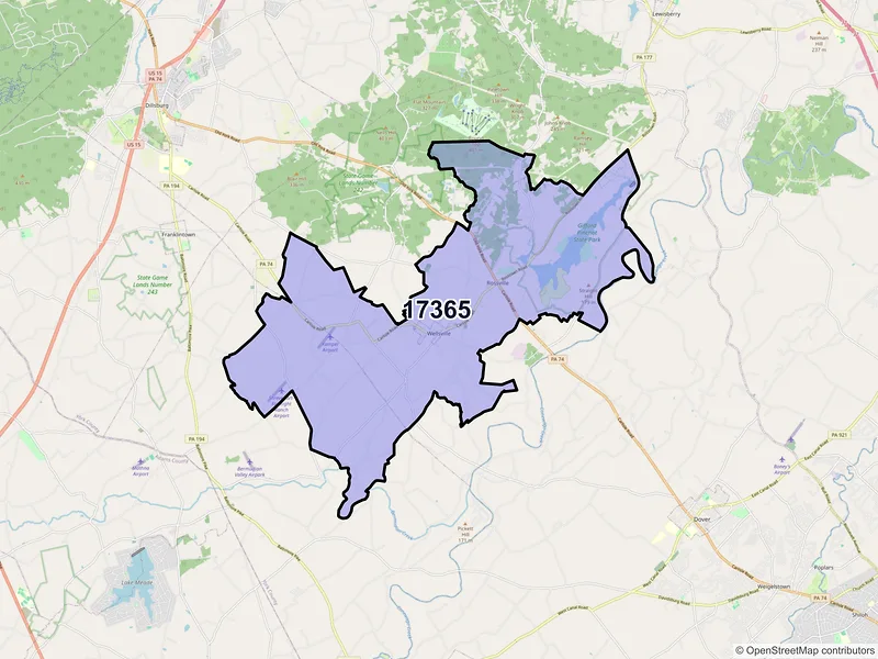 Map of ZIP Code 17365 — Wellsville, PA