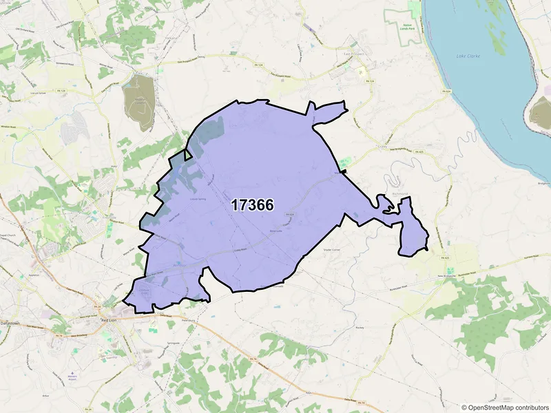 Map of ZIP Code 17366 — Windsor, PA