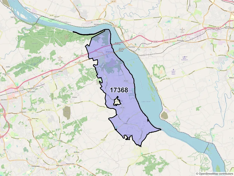 Map of ZIP Code 17368 — Wrightsville, PA