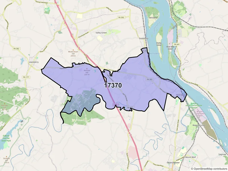 Map of York Haven, Pennsylvania and ZIP codes