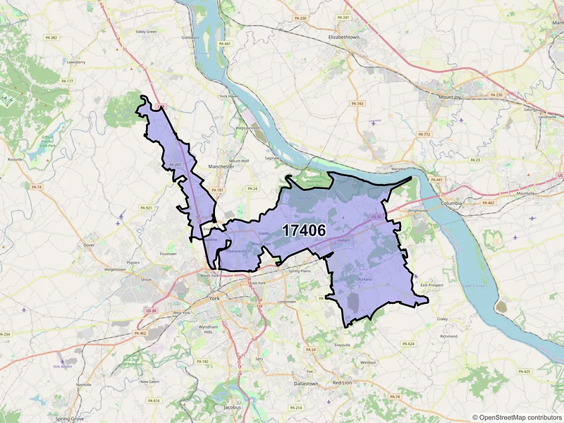 Map of ZIP Code 17406 — York, PA