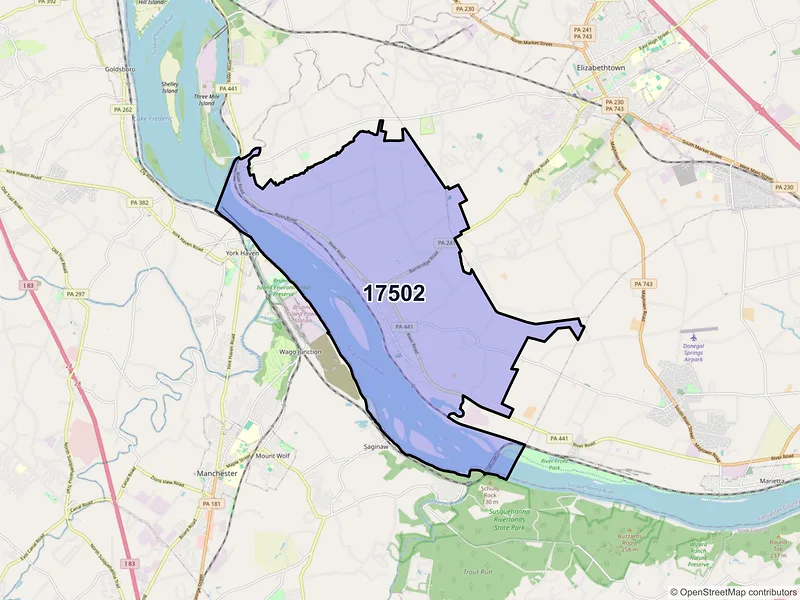Map of ZIP Code 17502 — Bainbridge, PA